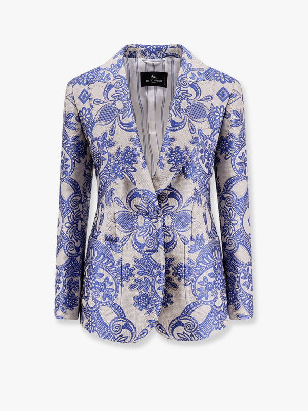 Jacquard silk blend blazer with embroidery