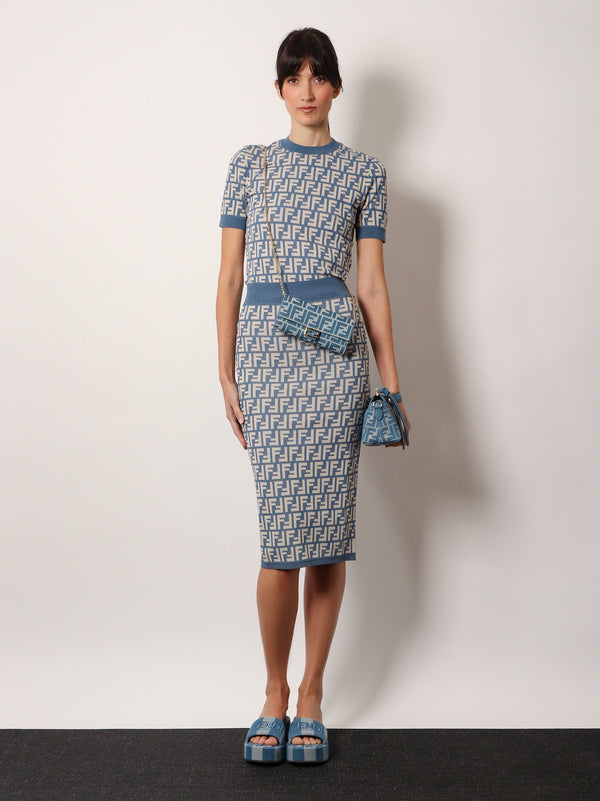 Baguette continental with chain denim-effect ff jacquard wallet