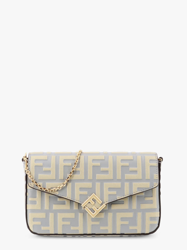 Wallet on chain leather shoulder bag with FF embossed motif
