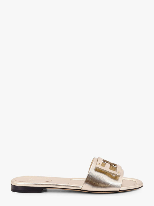 Laminated leather sandals with logo on the front