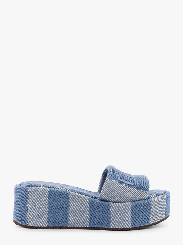 Sunshine denim-effect jacquard flatform slides