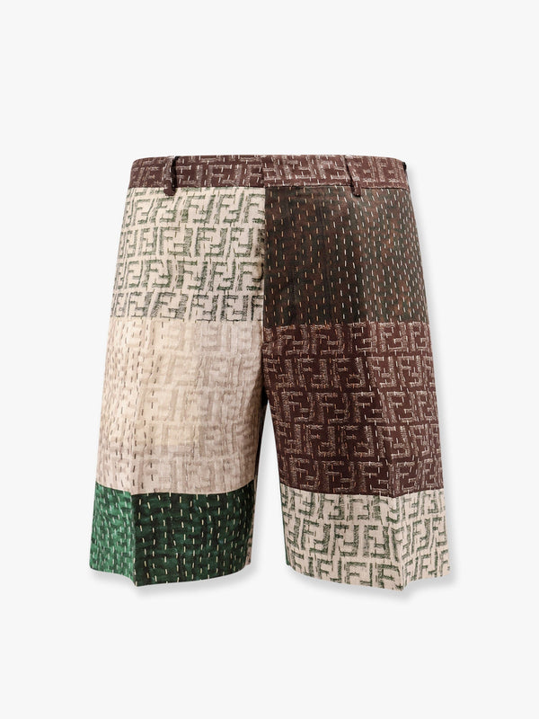 Linen bermuda shorts with all-over ff print