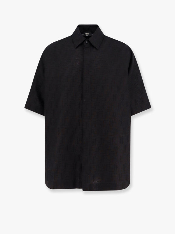 Jacquard linen and cotton shirt with all-over ff embroidery
