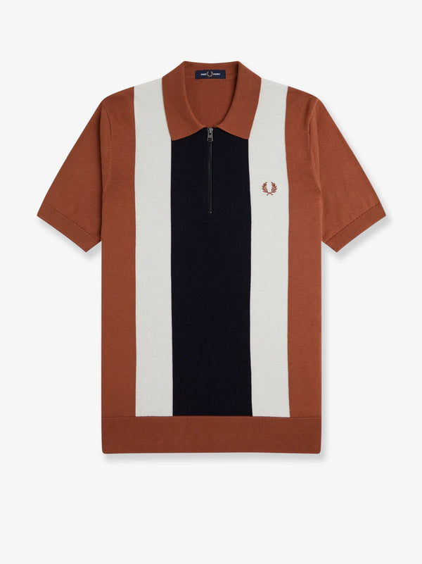 Fred Perry Cotton Knit Polo Shirt With Striped Motif