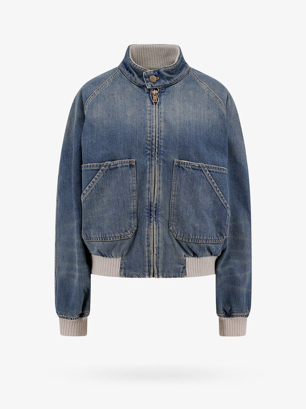 Ianira denim jacket with knitted ribbed profiles