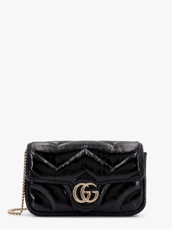 Gucci Gg Marmont Patent Leather Shoulder Bag With Frontal Gg Logo