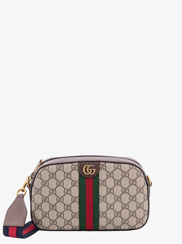 Gg supreme fabric and leather shoulder bag with iconic web band