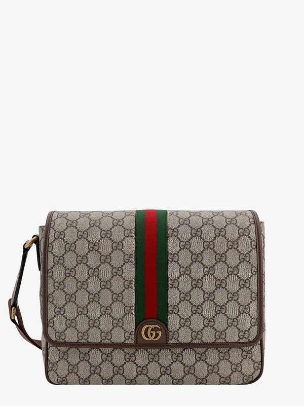 Ophidia gg supreme fabric and leather shoulder strap with iconic web band