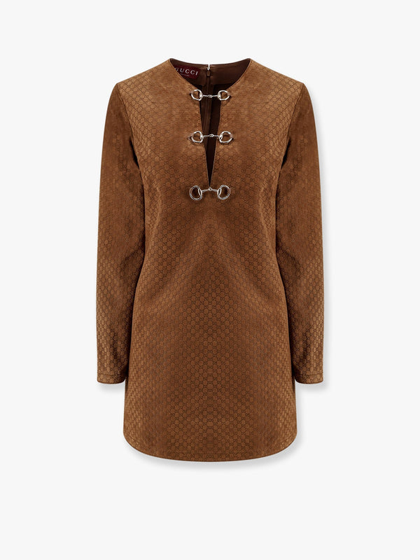 Gucci Suede Short Dress With All-Over Gg Logo