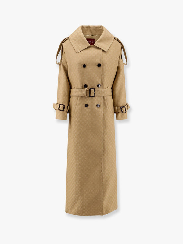 Gucci Wool And Silk Crepe Coat With All-Over Gg Motif