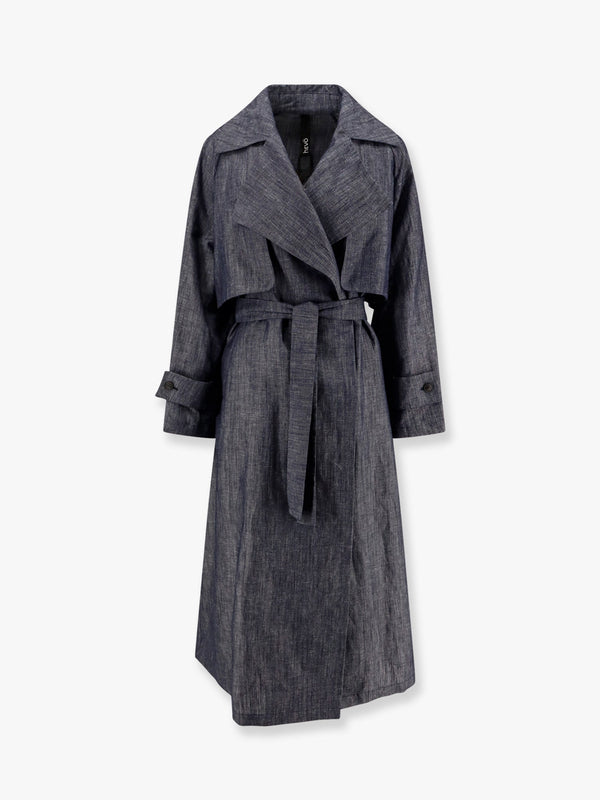 Margherita linen and cotton trench coat with denim effect