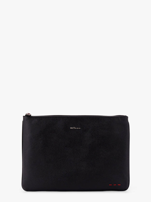 Leather clutch with frontal logo