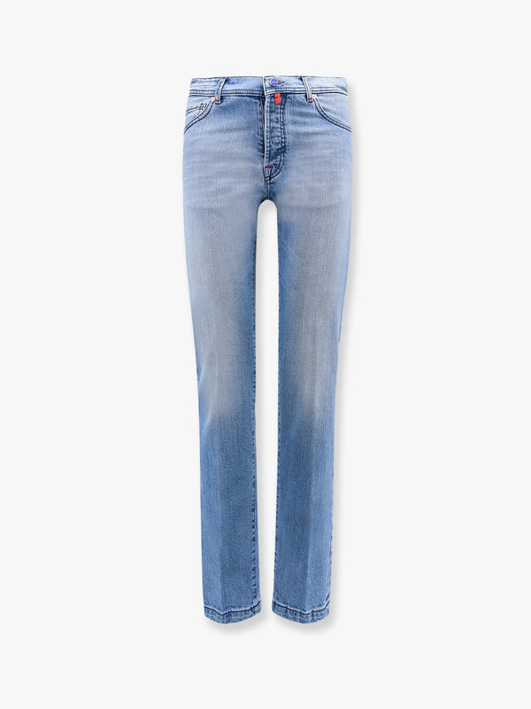 Stretch cotton jeans with back logo patch