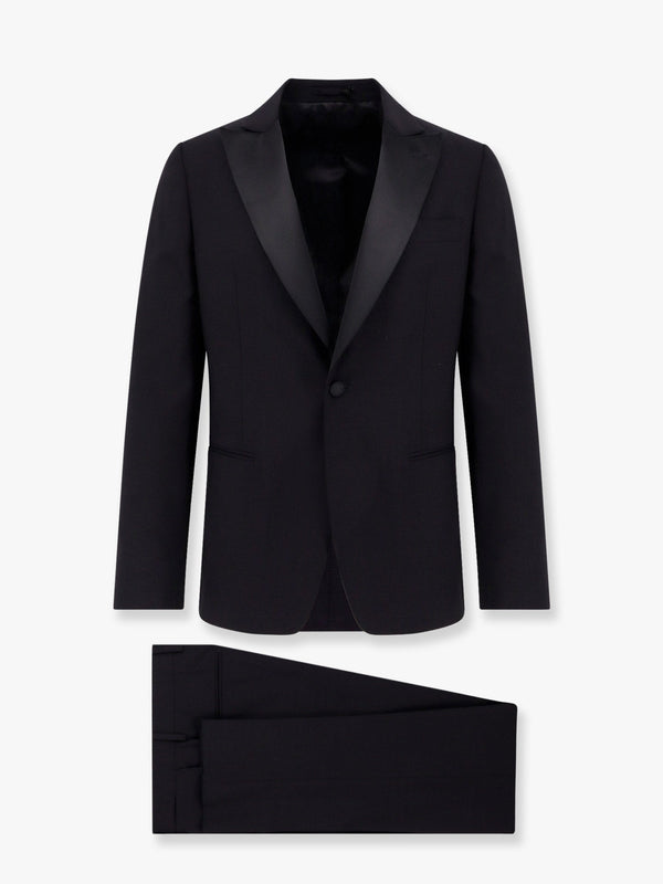 Wool blend tuxedo with satin lapel