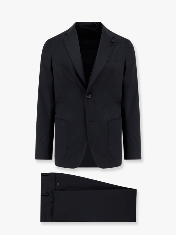 Stretch cotton suit with iconic removable brooch