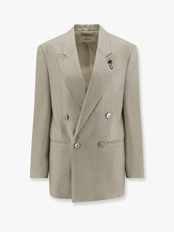 Cameron linen blazer with iconic brooch