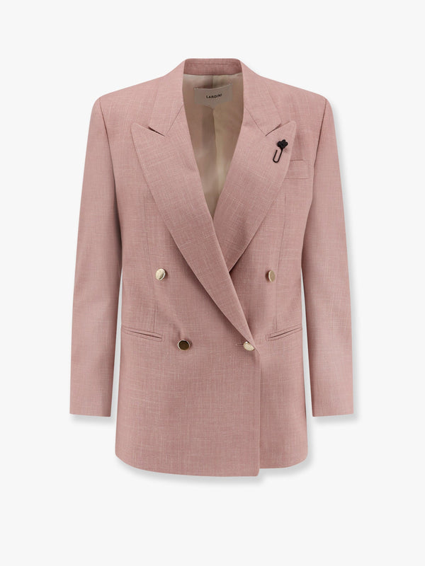 Double-breasted wool, silk and linen blazer with metal buttons
