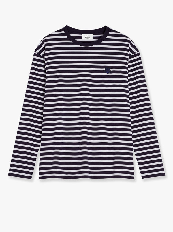 Maison Kitsune Striped Cotton Sweater With Iconic Logo Patch