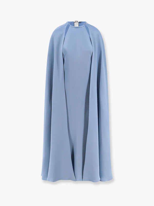 Max Mara Managua Silk Long Dress With Silk Cape And Metal Detail