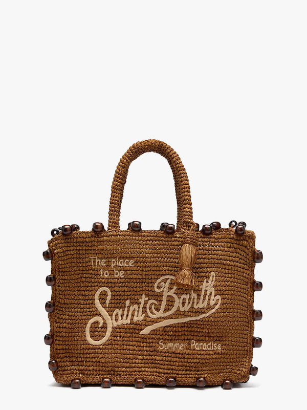 Colette rafia handbag with Logo embroidery