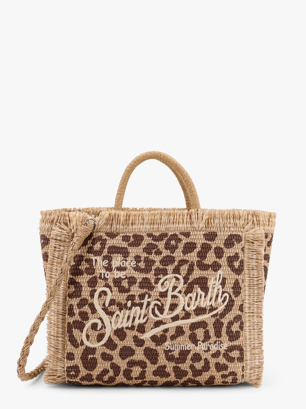 Colette straw handbag with animal print motif