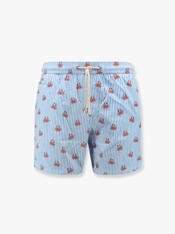 Recycled nylon swim trunks with crab stripes print