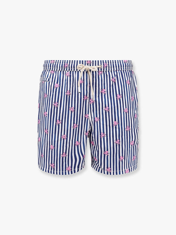 Comfort light nylon swim trunk with octopus w stripes print