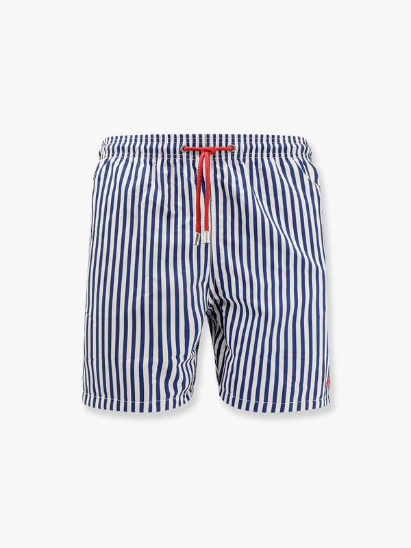 Recycled nylon swim trunks with gustavia stripes