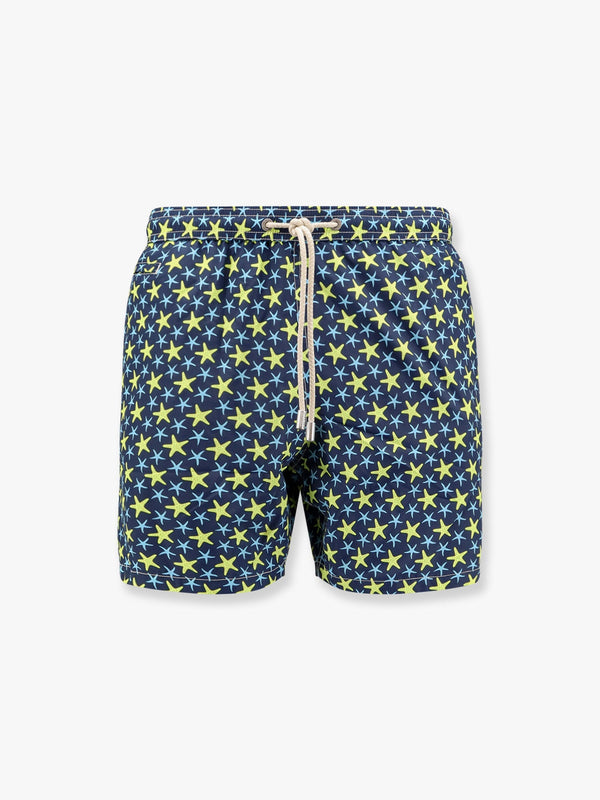 Recycled nylon swim trunks with hitode 6194 print