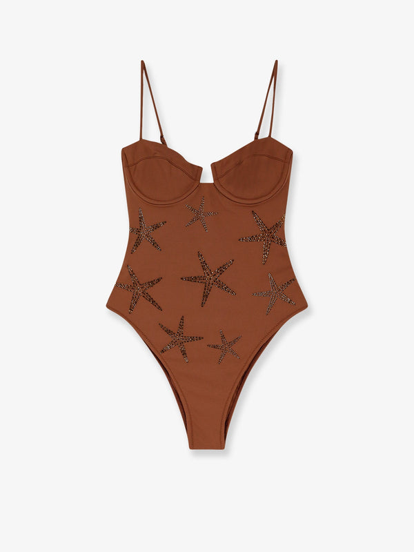 Mc2 Saint Barth Medea One-Piece Swimsuit With Strass Starfish Motif