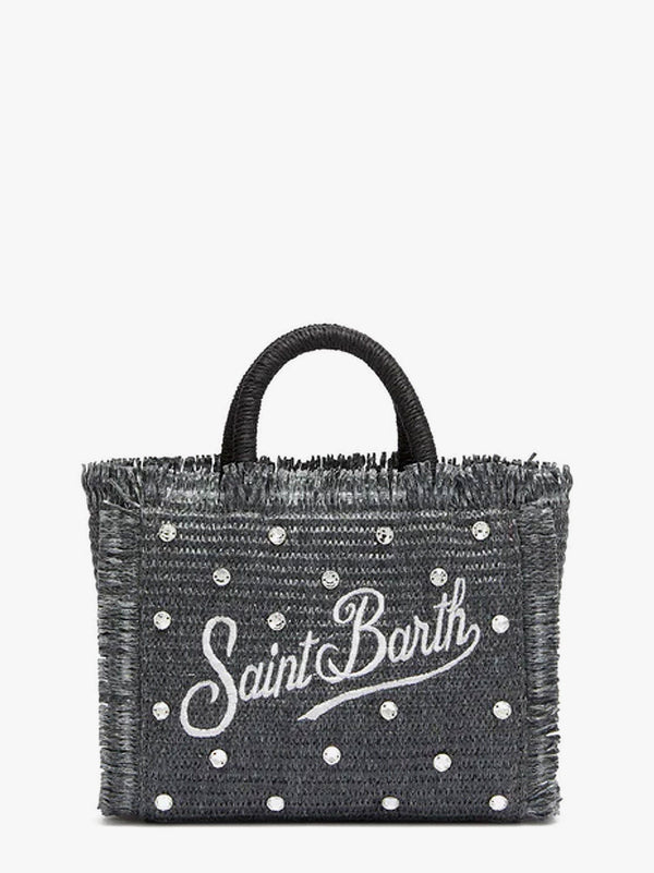Vanity Mini Straw handbag with rhinestones motif