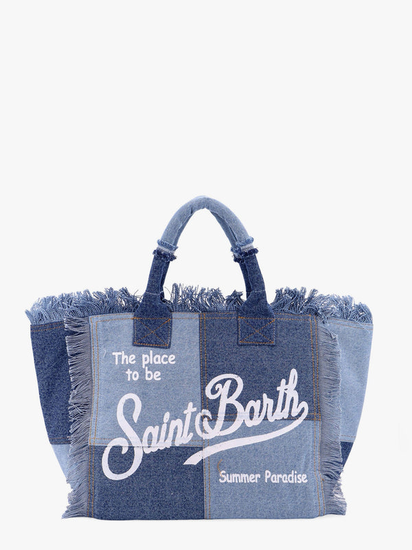 Vanity patchwork denim handbag with logo print