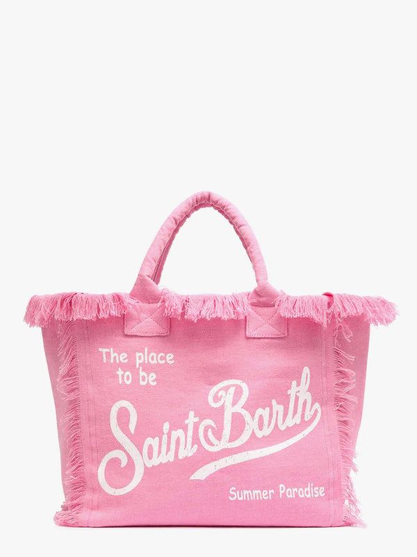 Vanity linen handbag with Logo print