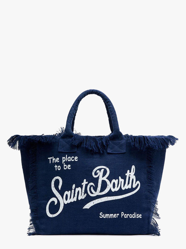 Vanity linen handbag with print