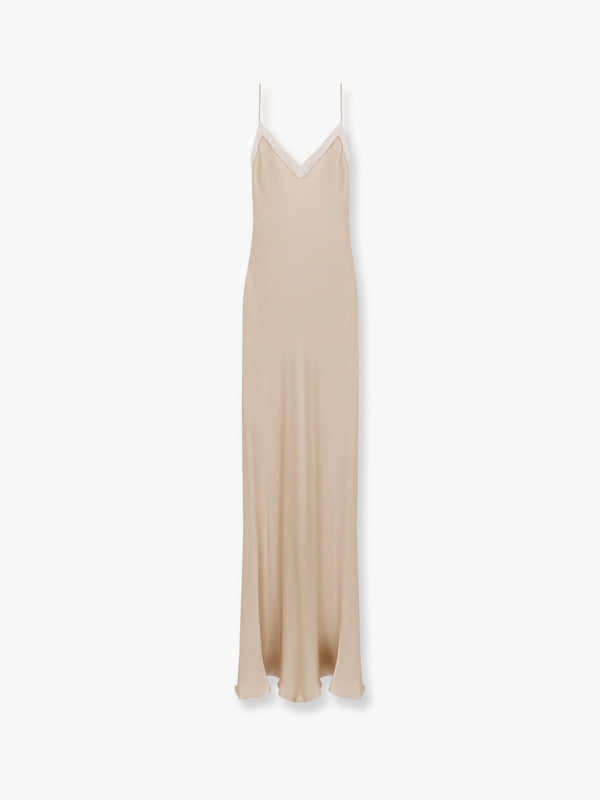 Satin long dress with lace details
