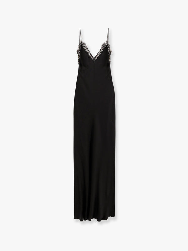Satin long dress with lace details