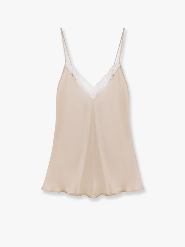 Satin tank top with lace inserts
