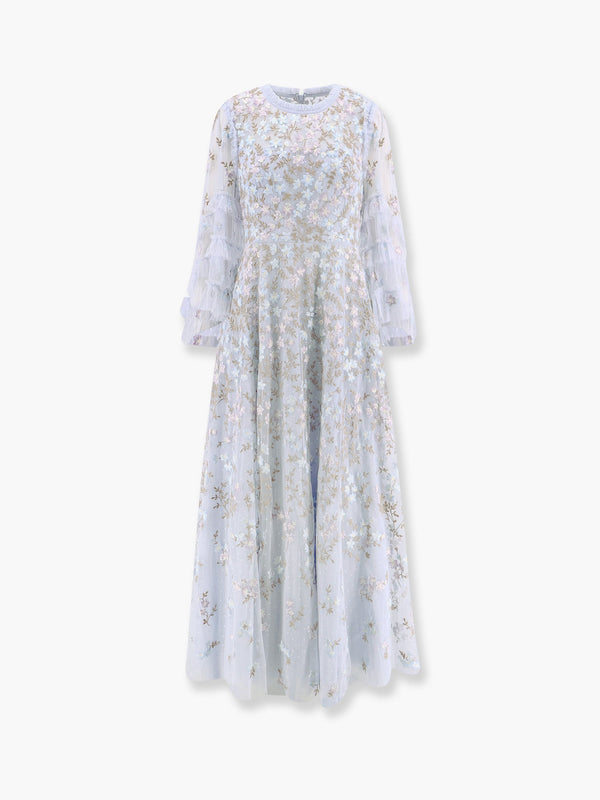 Embroidered tulle long dress