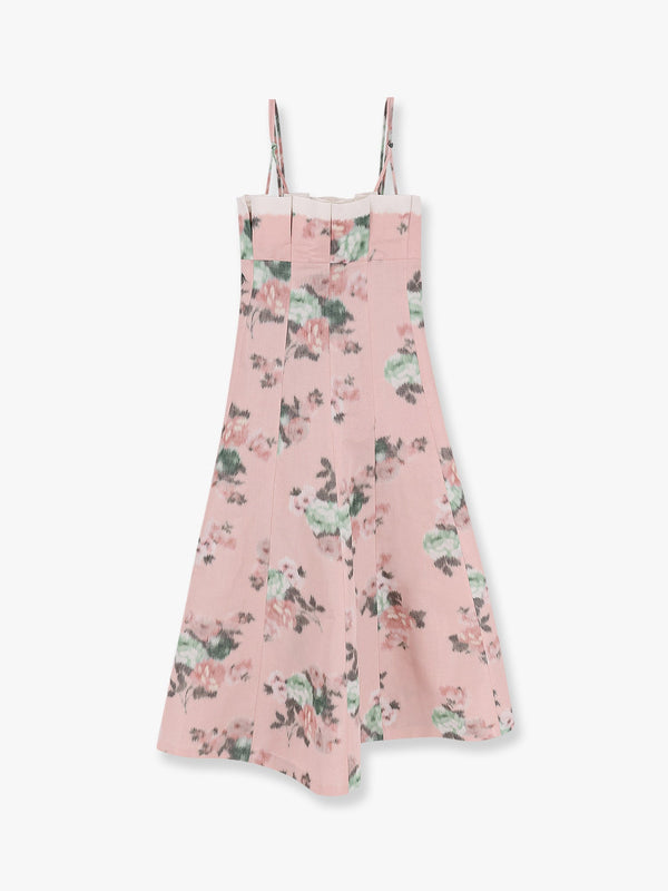 Linen blend long dress with multicolor floral print