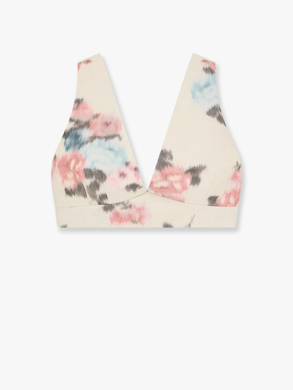 Linen blend top with floral print