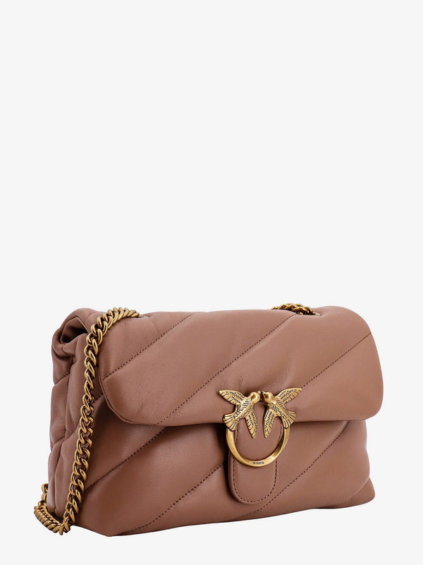 Pinko Matelassã© Leather Shoulder Bag With Iconic Love Birds Buckle