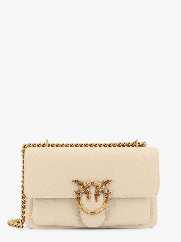 Leather shoulder bag with metal love birds buckle