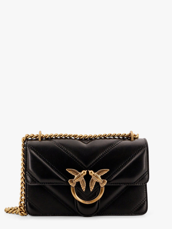 Pinko Matelassã© Leather Shoulder Bag With Love Birds Buckle