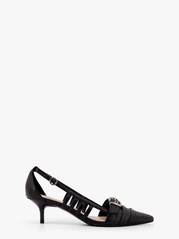 Leather gloria décolleté with metal buckle detail on the front