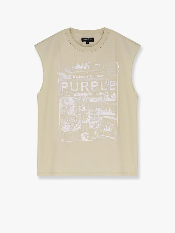 Textured sleeveless cotton t-shirt <BR/>