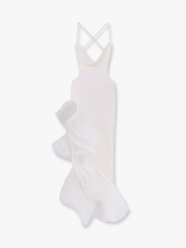 Kailtin satin long dress with volant