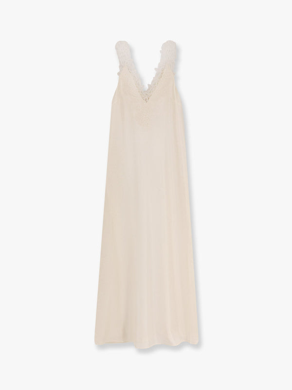 Long silk dress with lace details