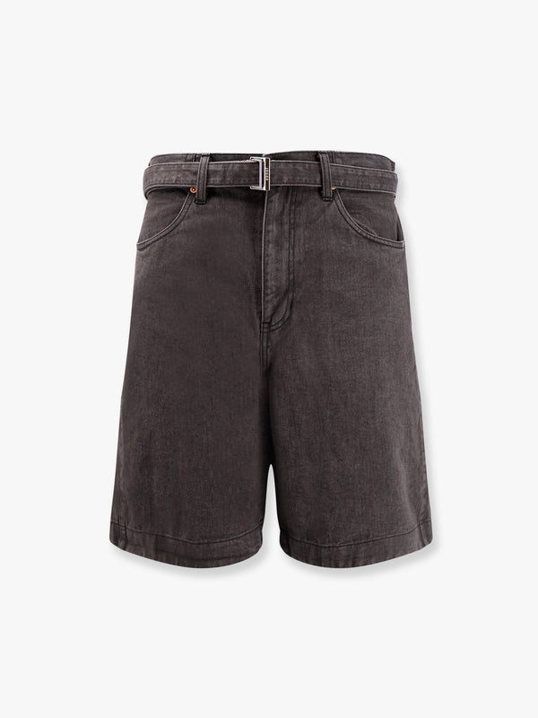 Black denim bermuda shorts with belt