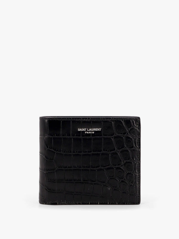 Saint Laurent Leather Wallet With Embossed Lettering Logo On The Front
