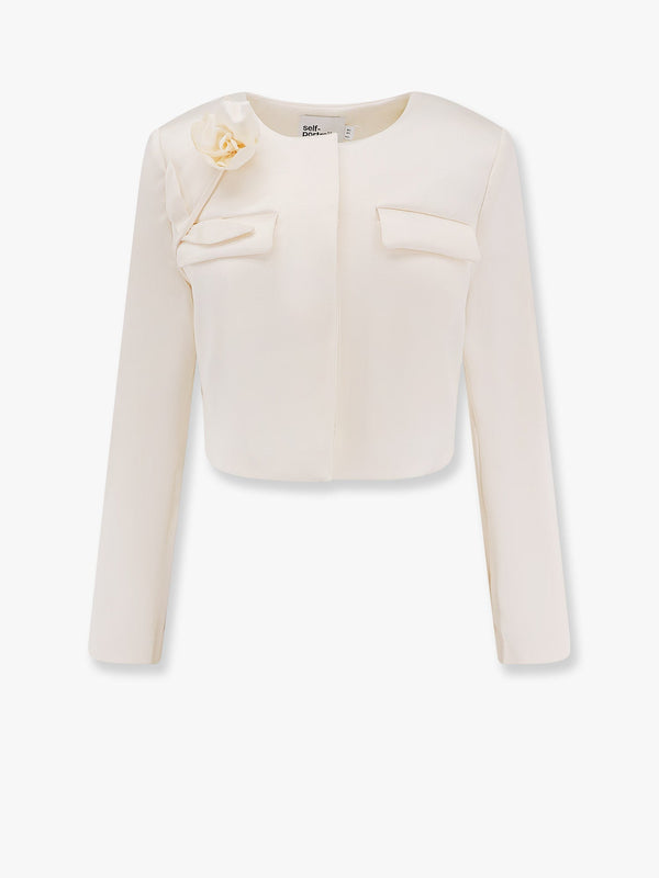 Self Portrait Satin Blazer With 3D Flower